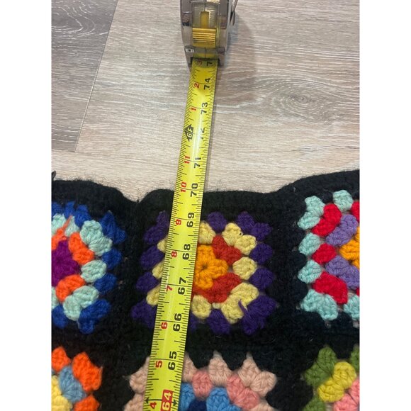 Vintage Handmade Granny Square Crochet Blanket Throw 67x47 Inches Black Multicol - Picture 5 of 6